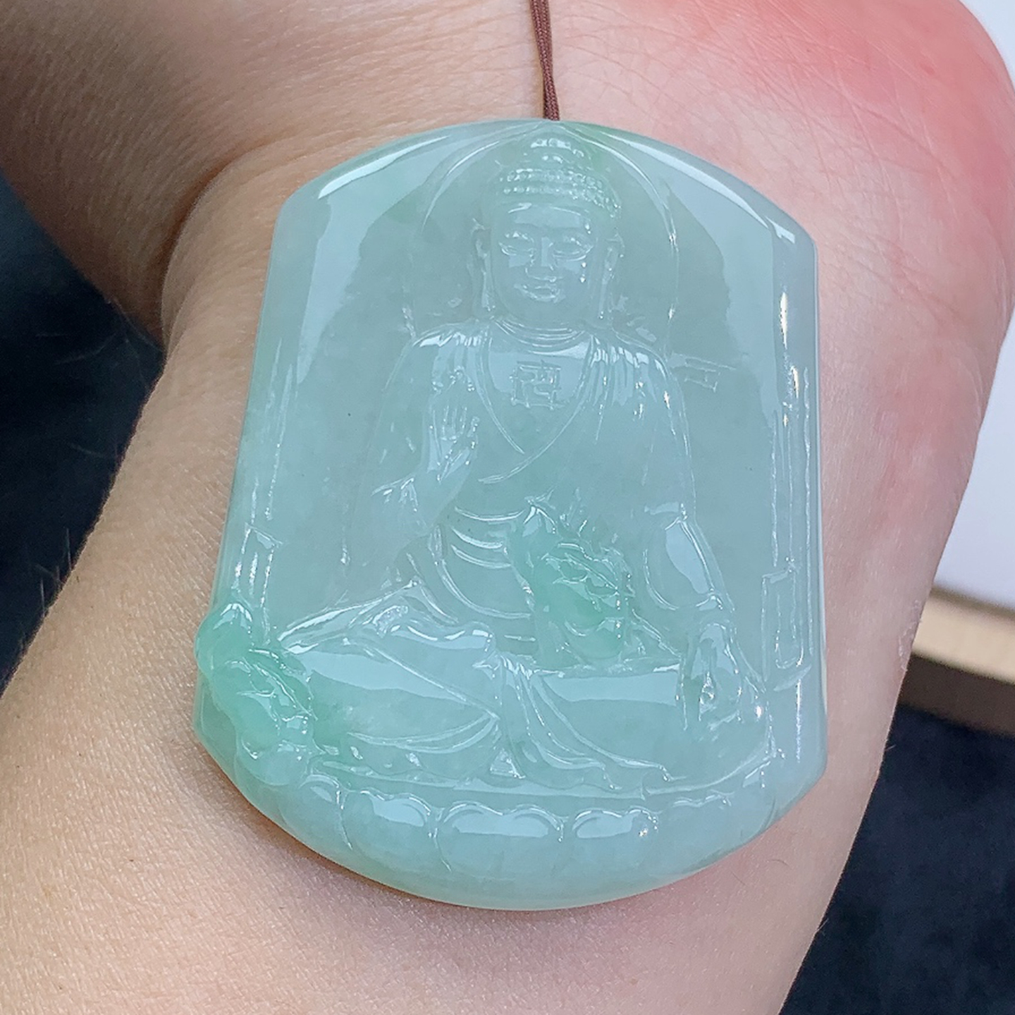 冰润 精雕 飘绿 阿弥陀佛 吊坠 挂坠 26.37g缅甸天然A货翡翠玉石