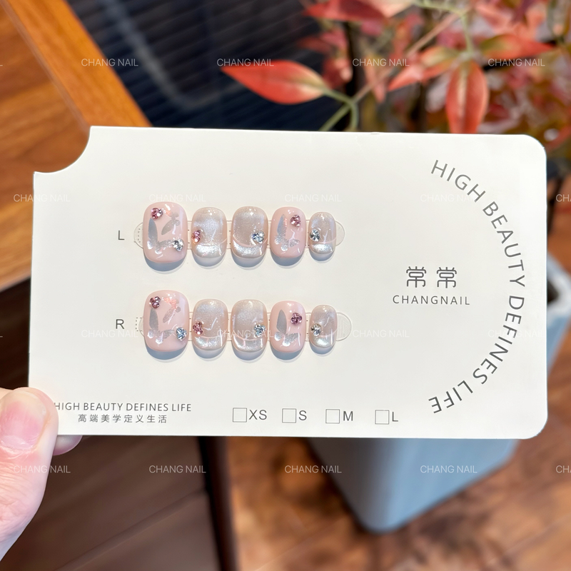 失落蝴蝶谷-Lost Valley-纯手工穿戴甲粉色猫眼小钻纯欲感 10片装