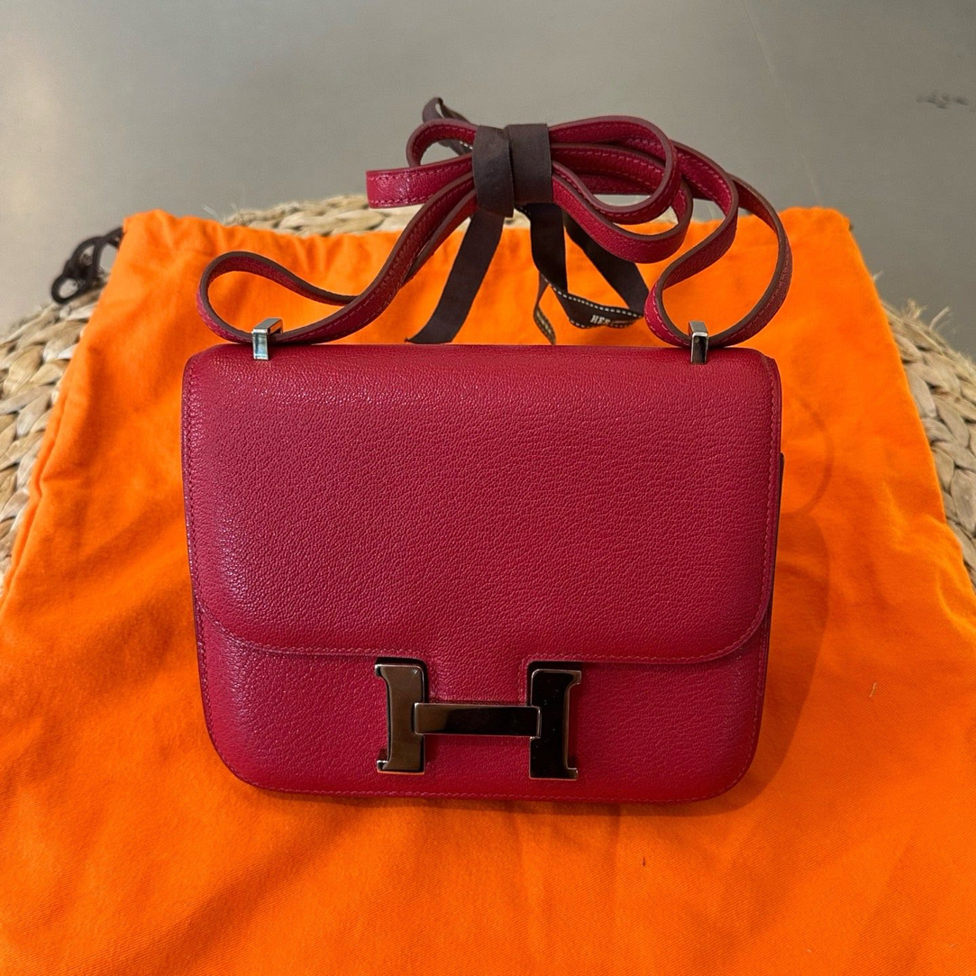 95新 Hermes/爱马仕 95新-Constance康康19 玫粉色 银扣 山羊皮