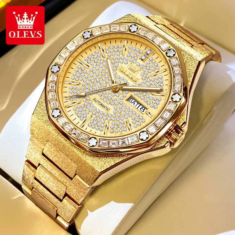 瑞士品质高端金表欧利时手表男士大表盘双日历商务腕表镶钻机械表