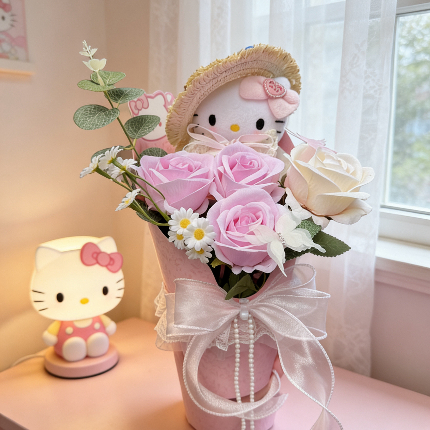 【甜梦花束KT】正版三丽鸥hellokitty情人节礼物毛绒挂件