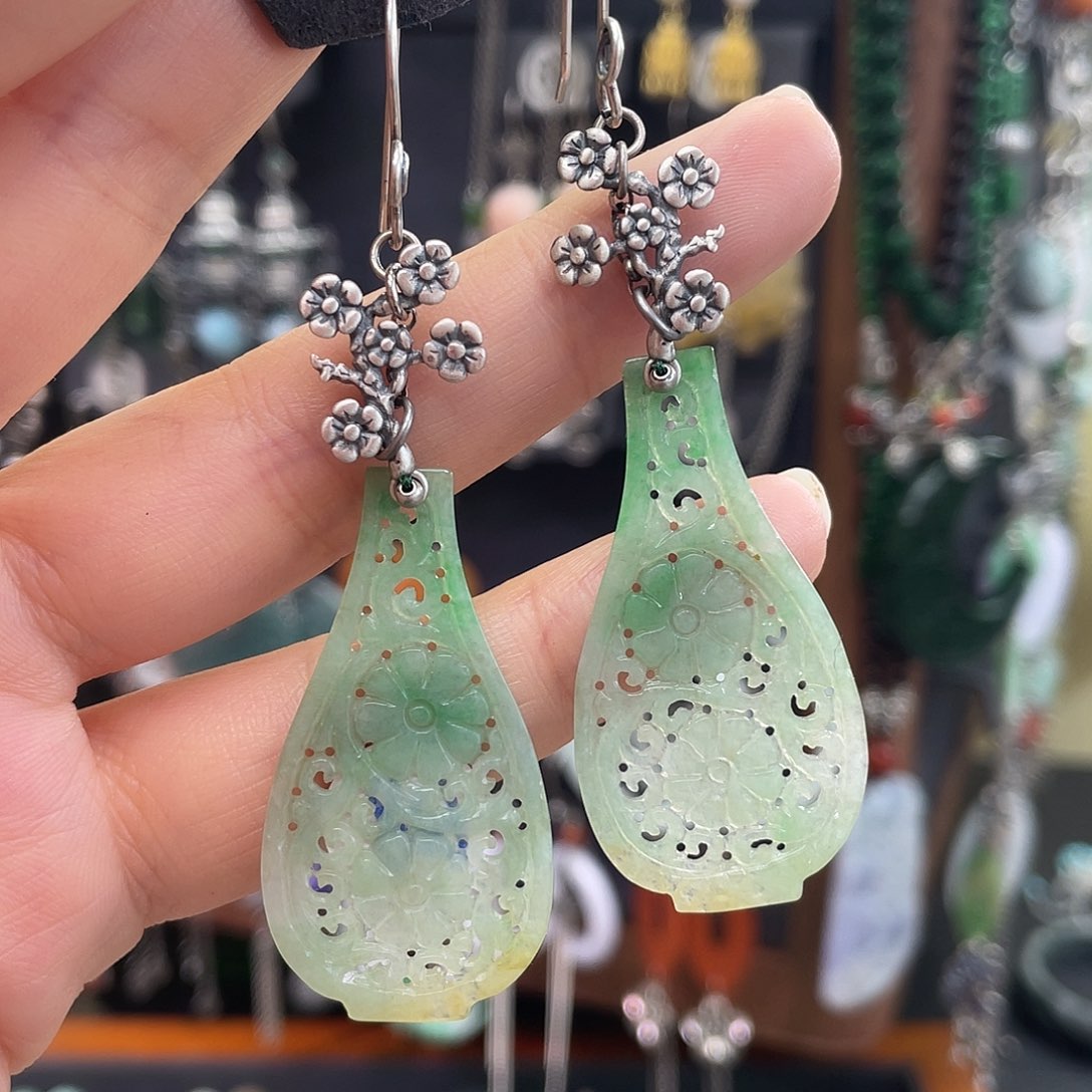 翡翠银S925镶嵌耳饰路****⺀745ghjhh