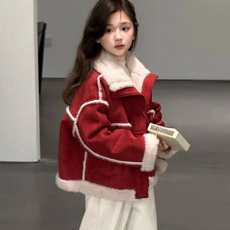女童外套冬装2025新款今年流行爆款儿童加绒加厚皮毛一体年服上衣