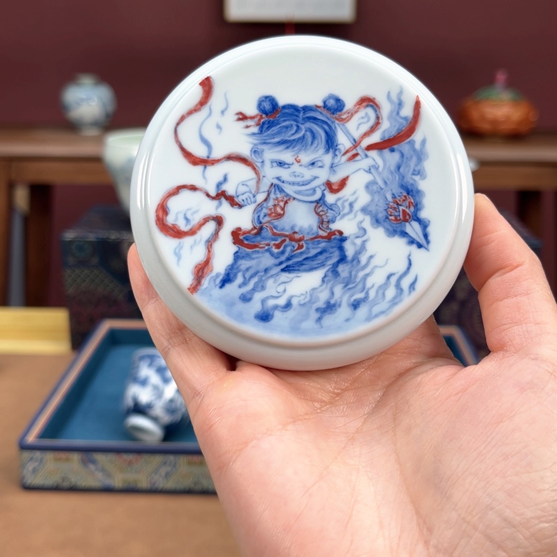 哪吒盖置纯手工手绘