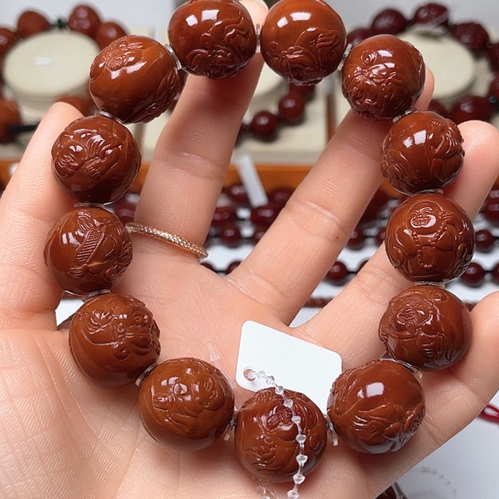 橄榄核手串思*邪包浆玉化