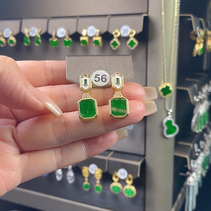 翡翠银S925镶嵌耳饰缅甸A货