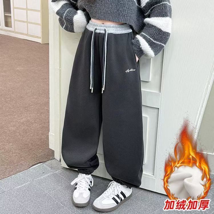 【加绒】男童加绒裤子2025秋冬儿童一体绒运动长裤中大童宽松卫裤