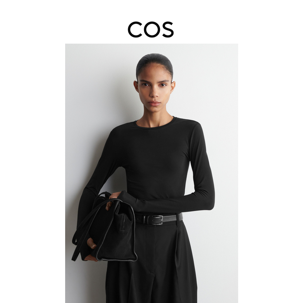 COS女装 修身版型棉质长袖上衣黑色2025冬季新品1326265001