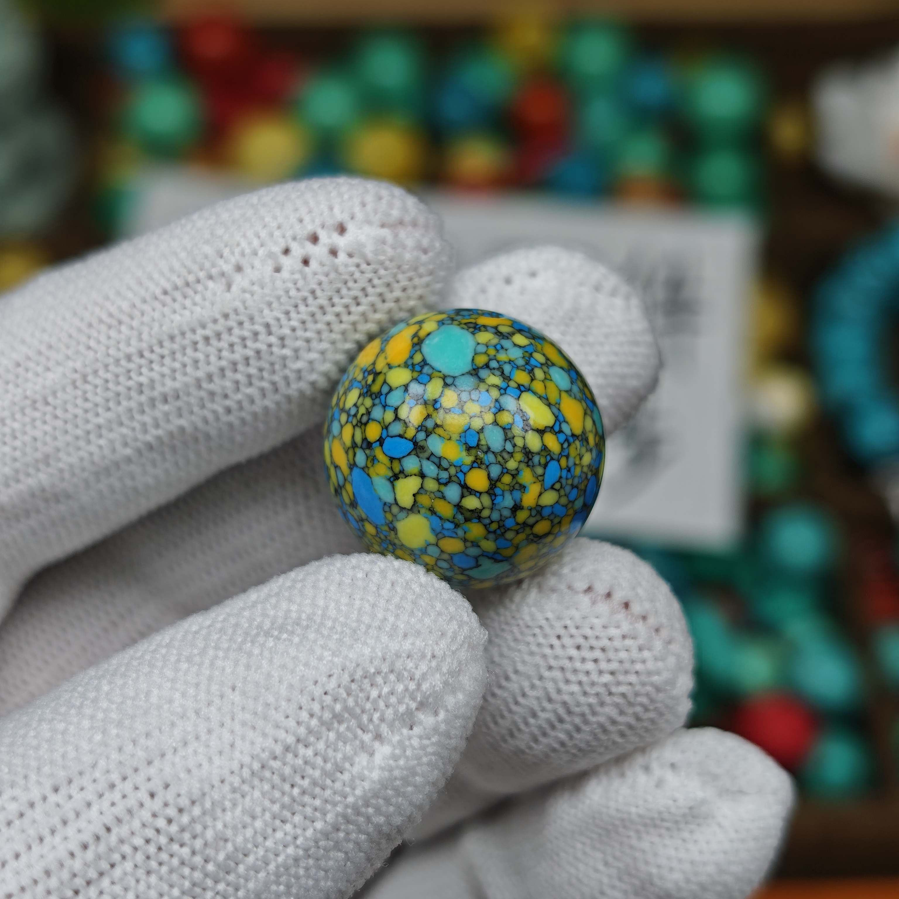 【H05】20mm三彩圆珠高瓷绿满工精雕散珠文玩顶珠配珠配饰