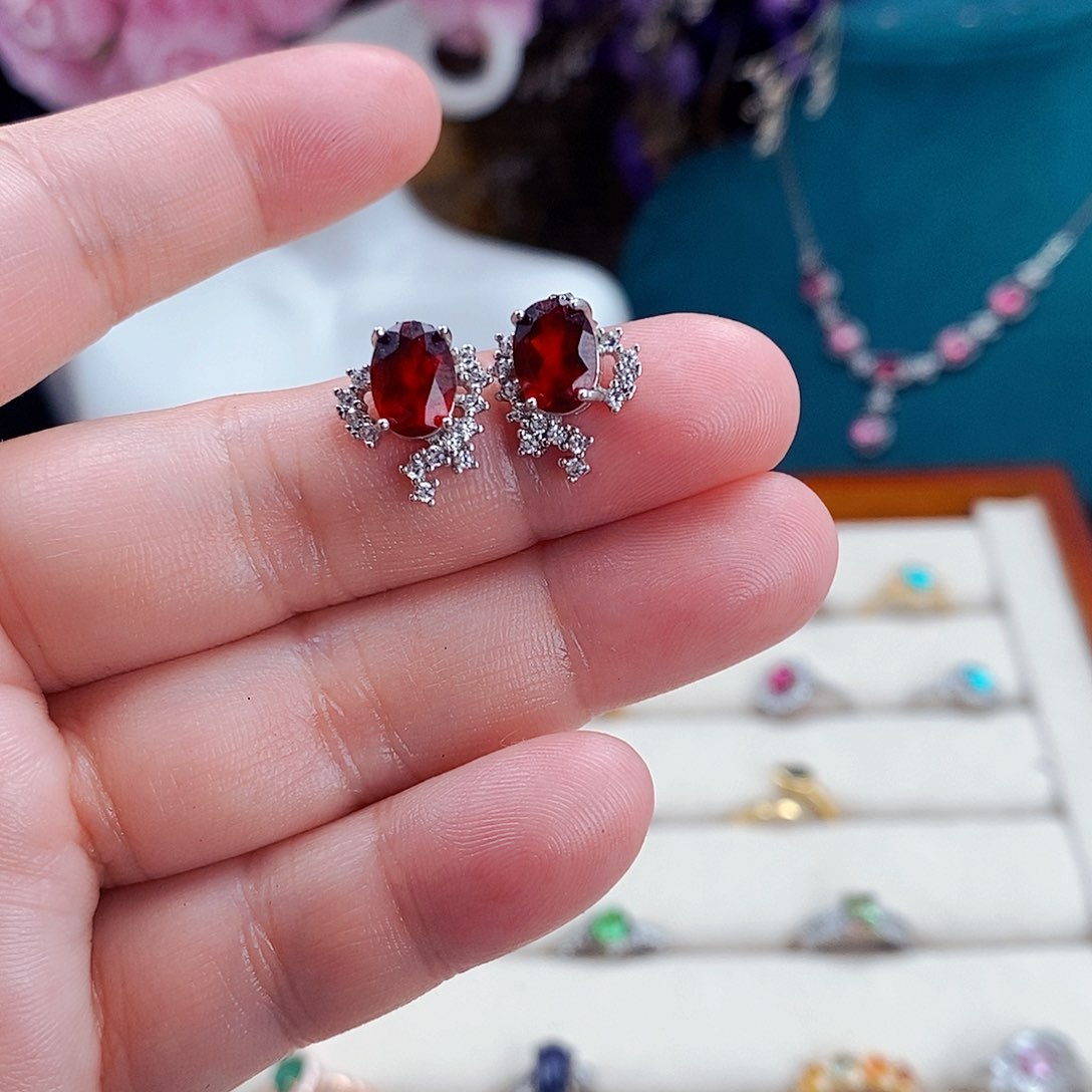 石榴石（芬达石）耳饰银S925镶嵌