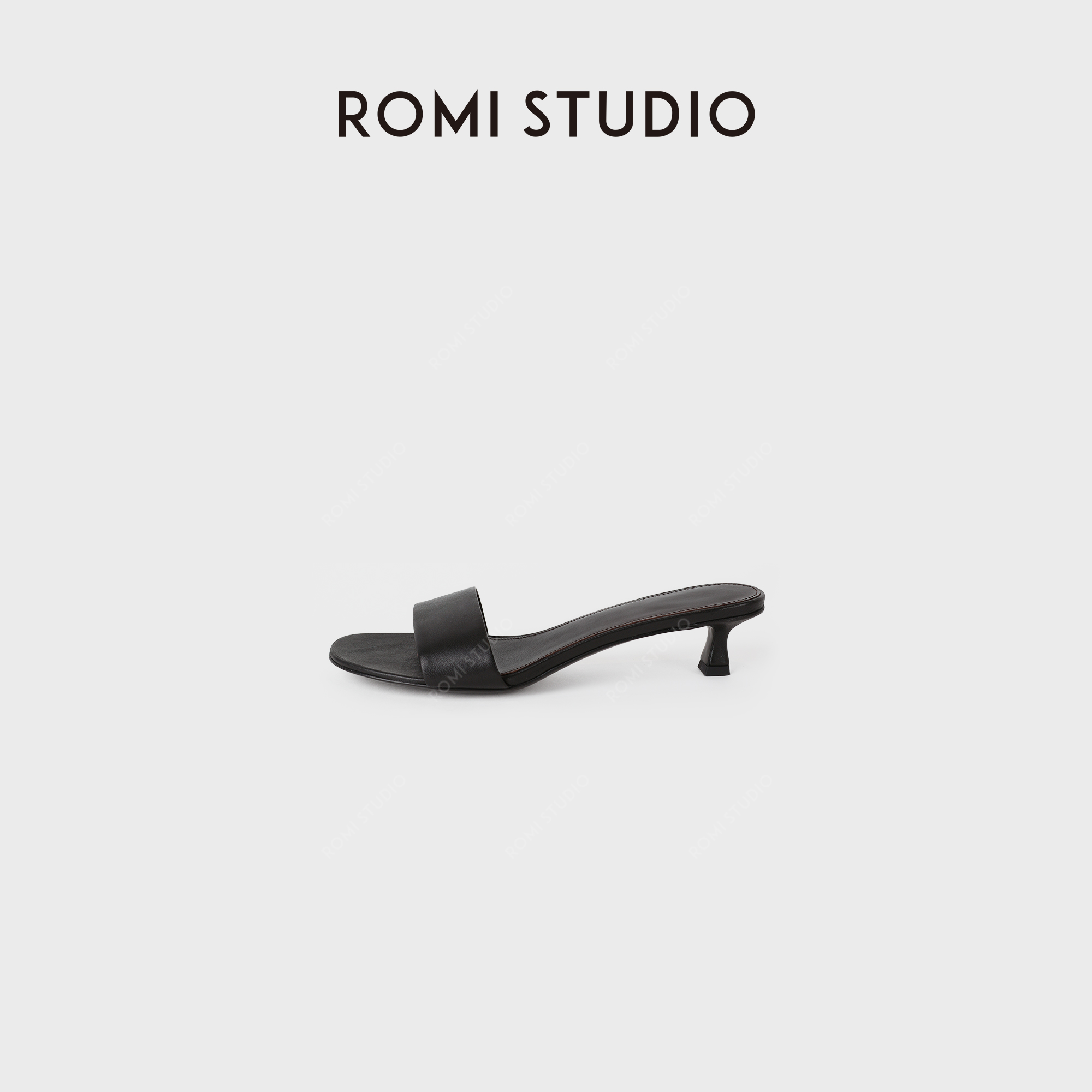 ROMI STUDIO柔软羊皮版猫跟一字拖鞋极简圆头半托凉鞋 RWDRP33683