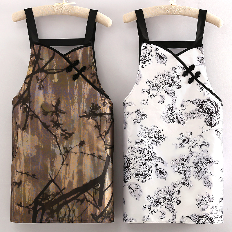 女款旗袍背带围裙复古盘扣式高颜值上班工作新国风厨房餐饮工作服