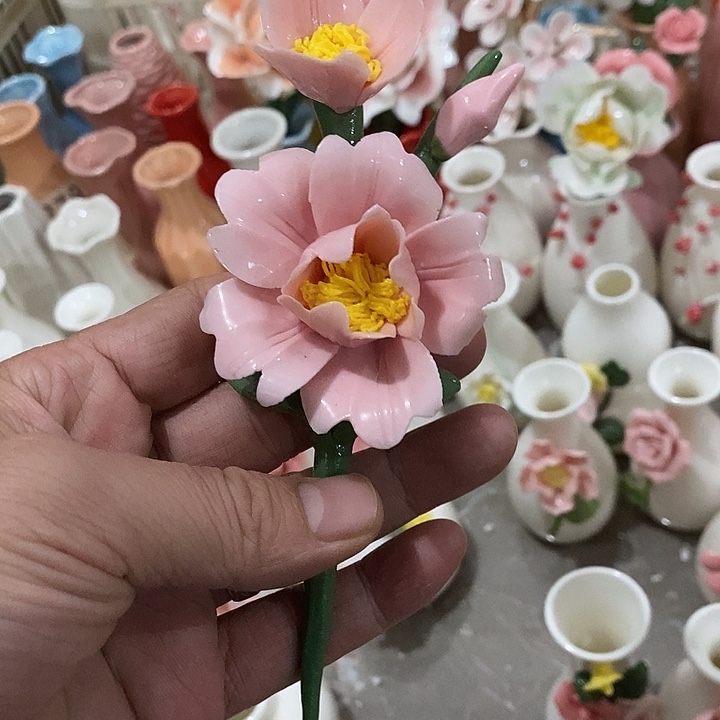 瓷片纯手工陶瓷花摆件瑕