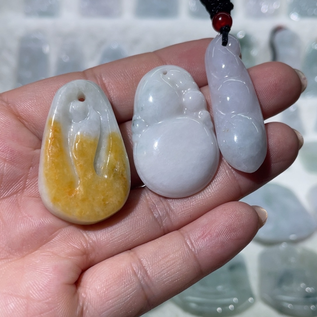 翡翠未镶嵌颈饰悟道，葫芦，福豆