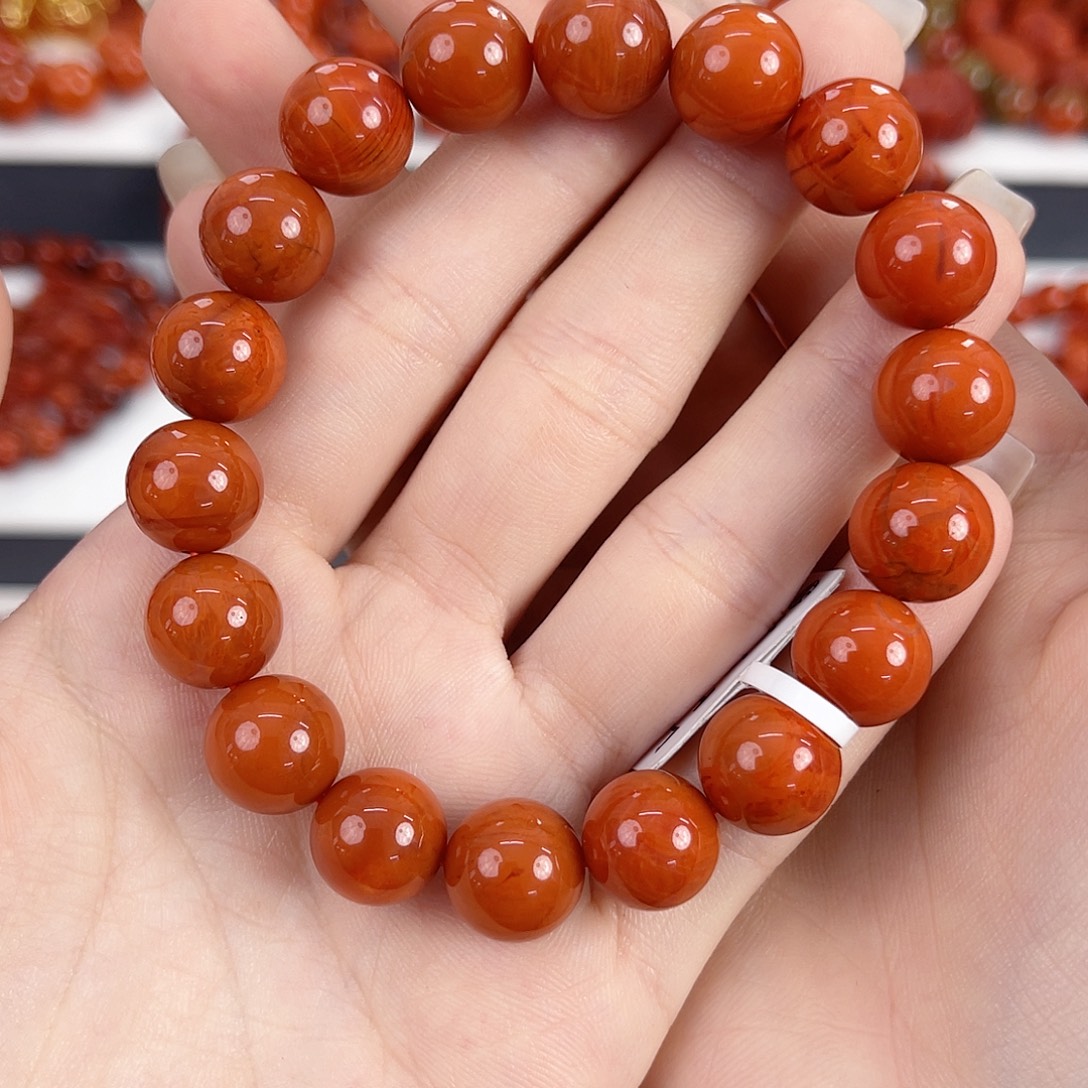 南红玛瑙未镶嵌瓦西柿子红满肉11mm手串