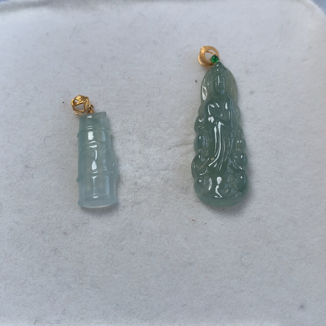 翡翠18K金镶嵌颈饰竹观