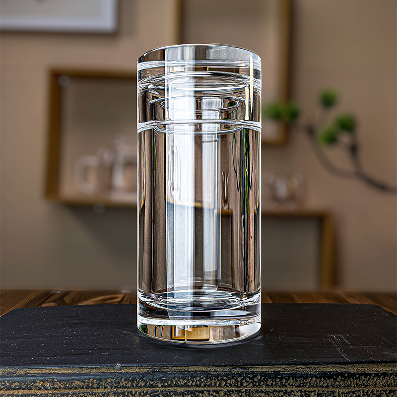 安享东海原矿水晶杯直筒梅兰刻字茶杯水杯大容量茶具高端盖杯