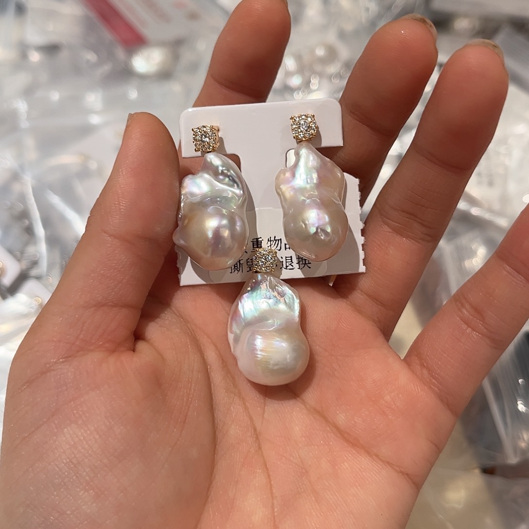 银S925镶嵌淡水珍珠耳饰