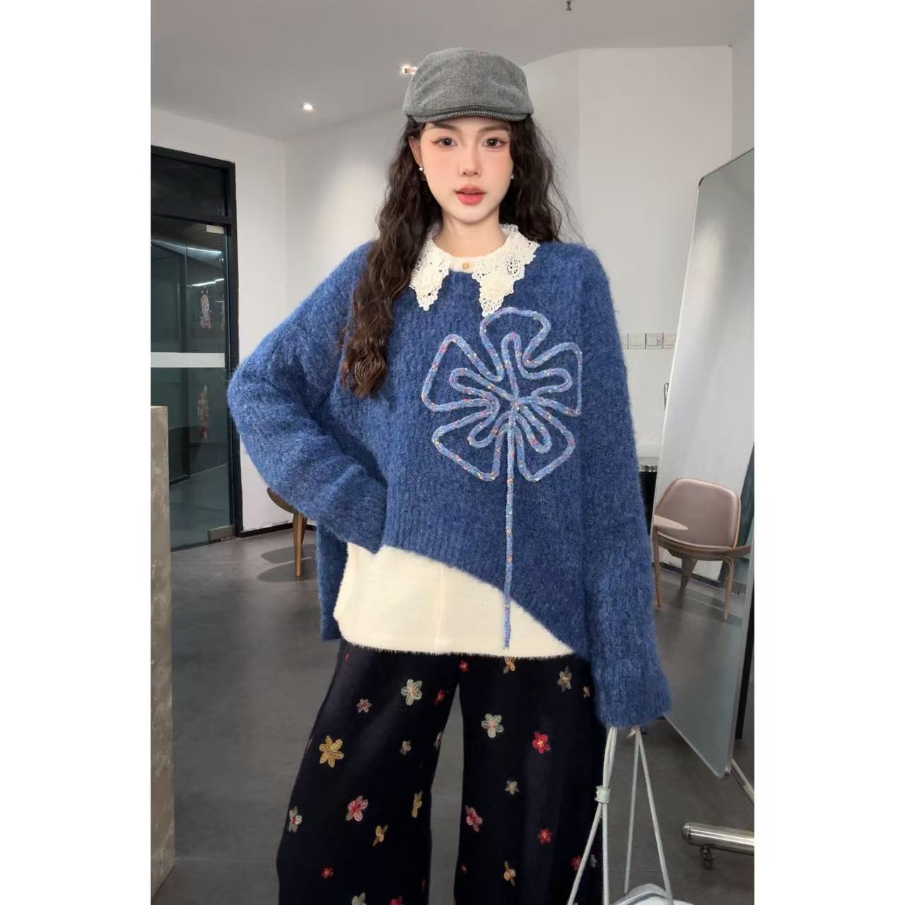 VGVL旻旻毛衣【花不完】秋冬慵懒风百搭手工花朵针织毛衣女50312