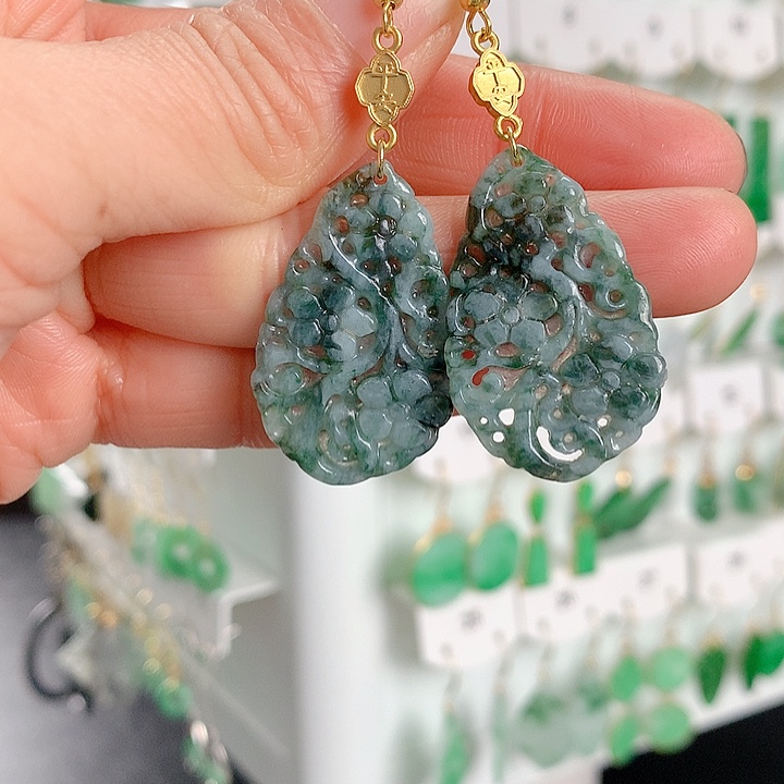 翡翠耳饰银S925镶嵌翡翠