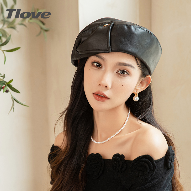 9537网红时髦贝雷帽休闲秋冬黑色贝雷帽画家女帽子