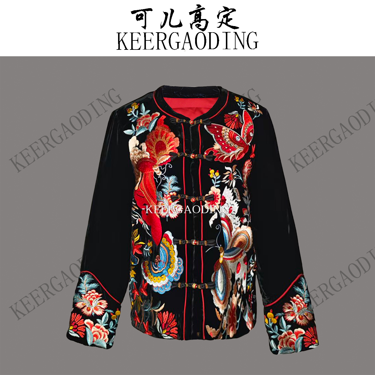 【可儿•高定】高端国风重工刺绣拼水貂毛夹羊毛棉丝绒外套WD-61231