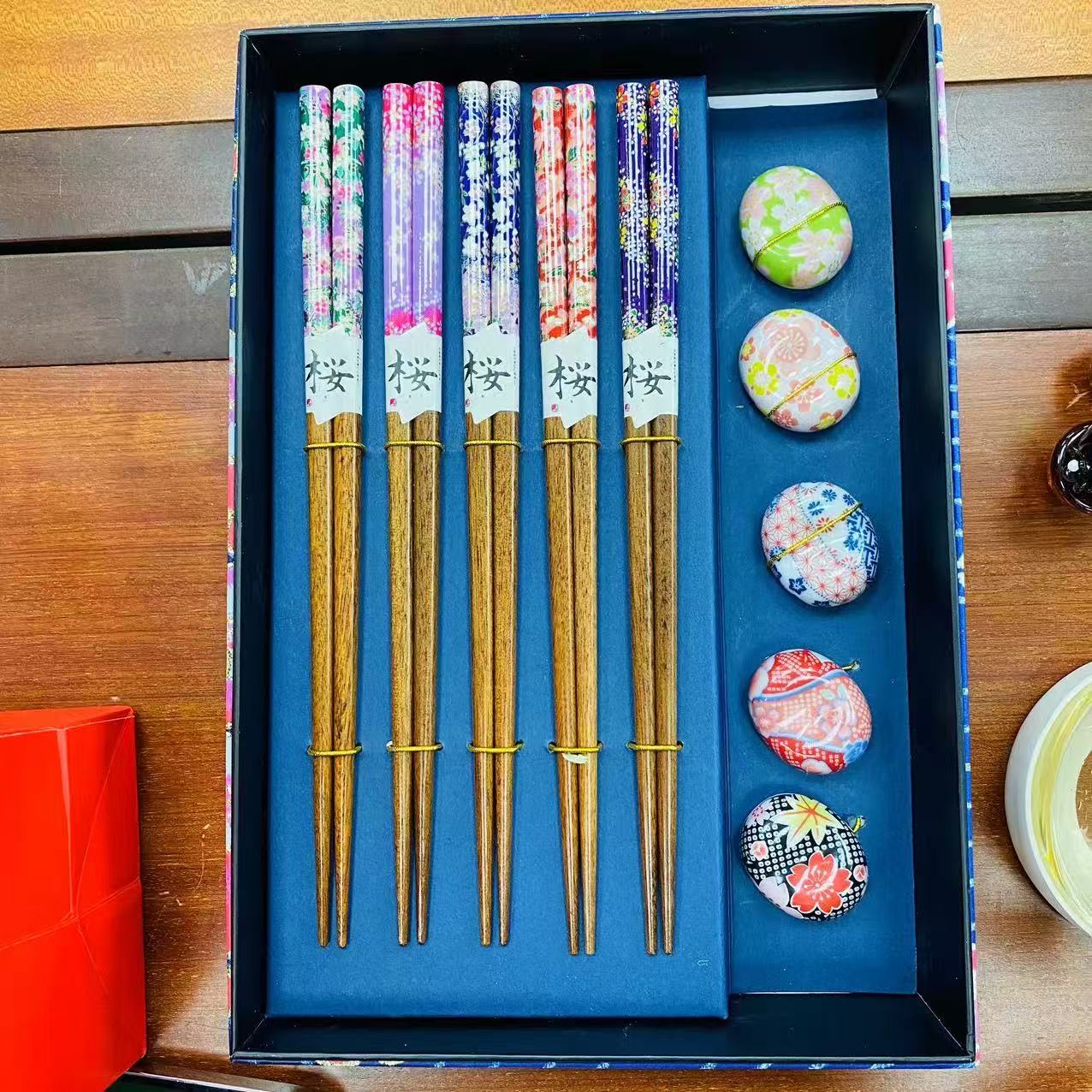 万花原木尖头筷+筷子托