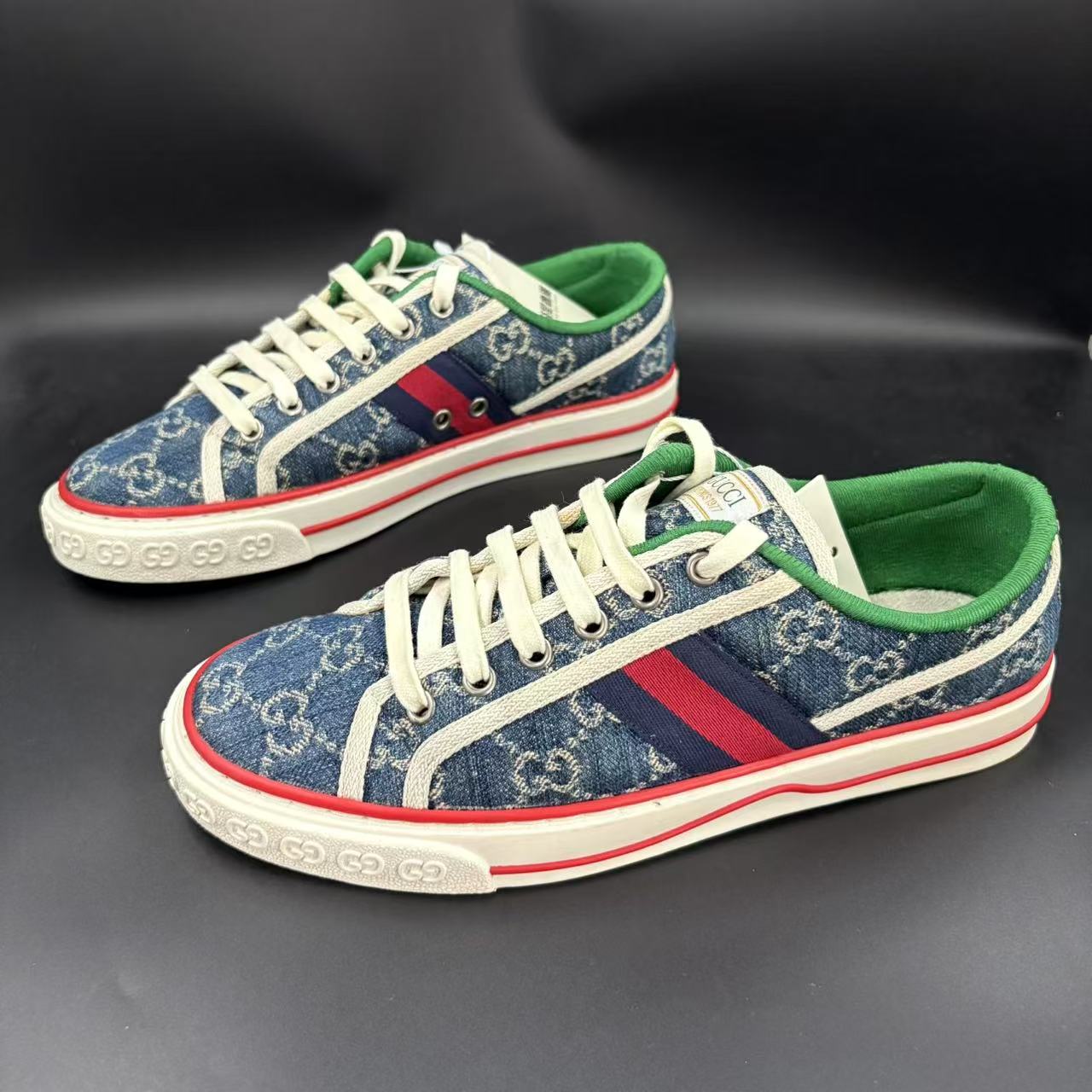 95新 GUCCI/古驰 经典时尚百搭牛仔蓝1977系列板鞋40欧码 cat908