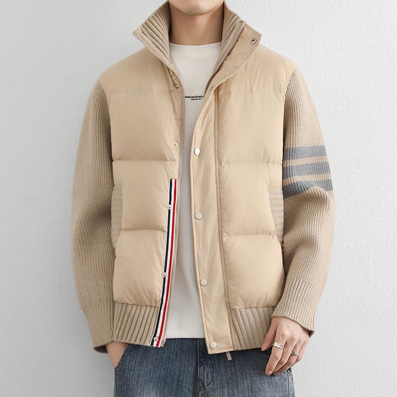 香港uqot&Clothes官方正品~90白鸭绒立领羽绒服男撞色复古针织拼