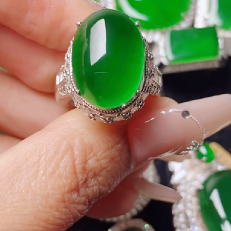 天然正品翡翠a货铜托戒指