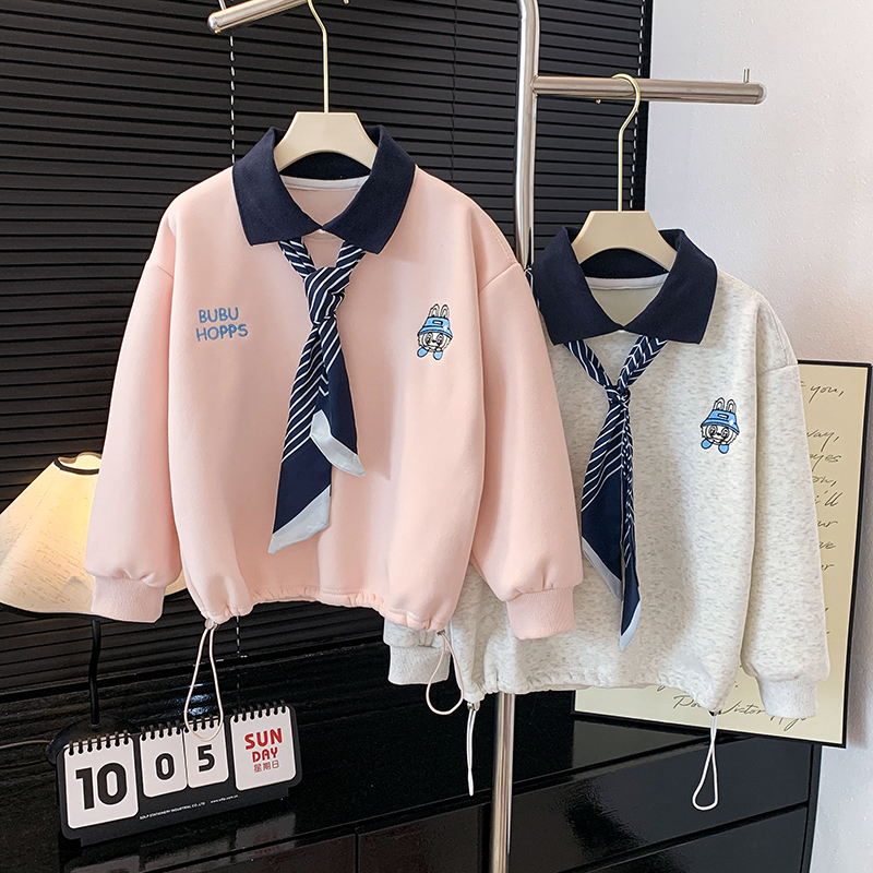 【加绒卫衣上衣儿童】新款秋冬季女童时尚百搭洋气POLO领加绒卫衣