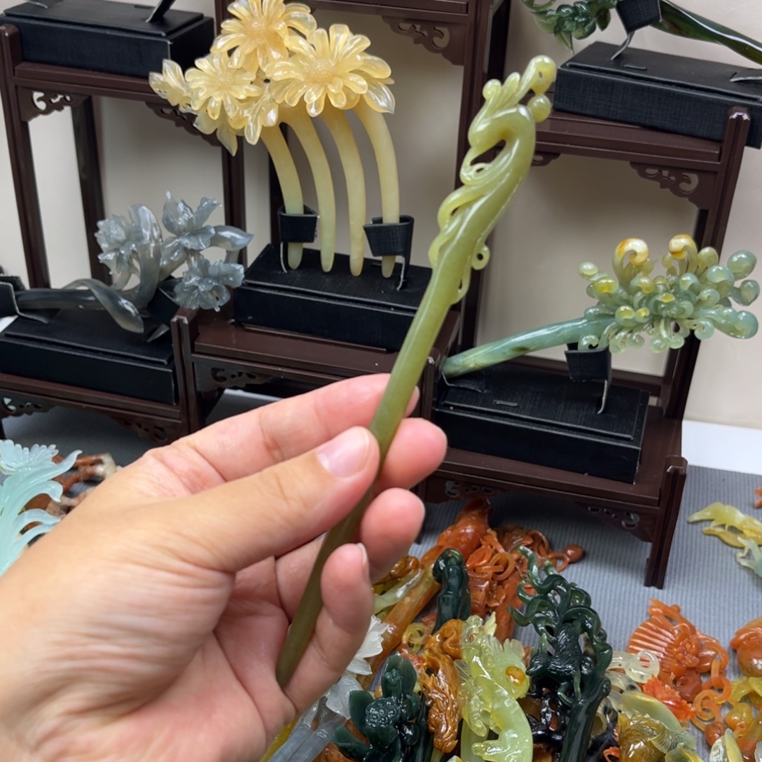 蛇纹石玉合金发饰