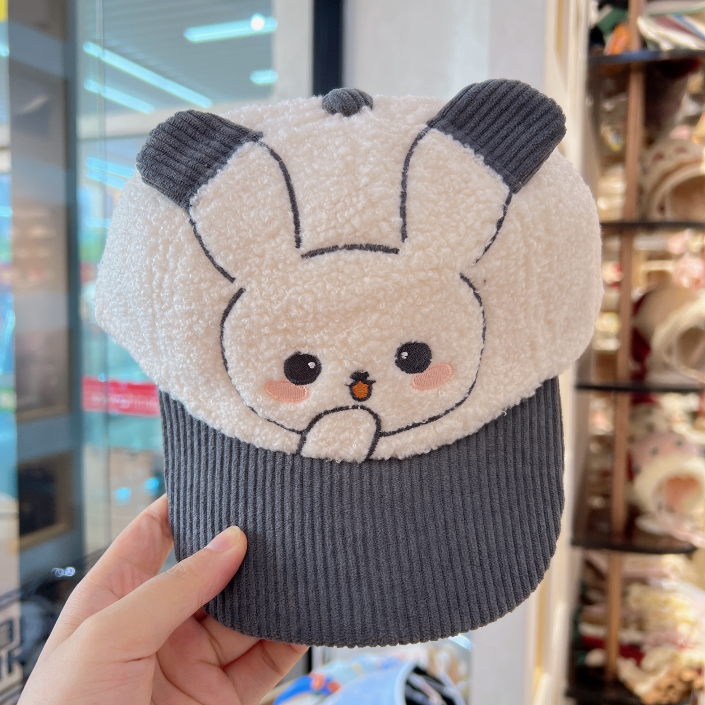 嘟嘟啦3851鸭舌帽圆顶短檐卡通风大檐帽子女宝男童毛绒婴幼儿