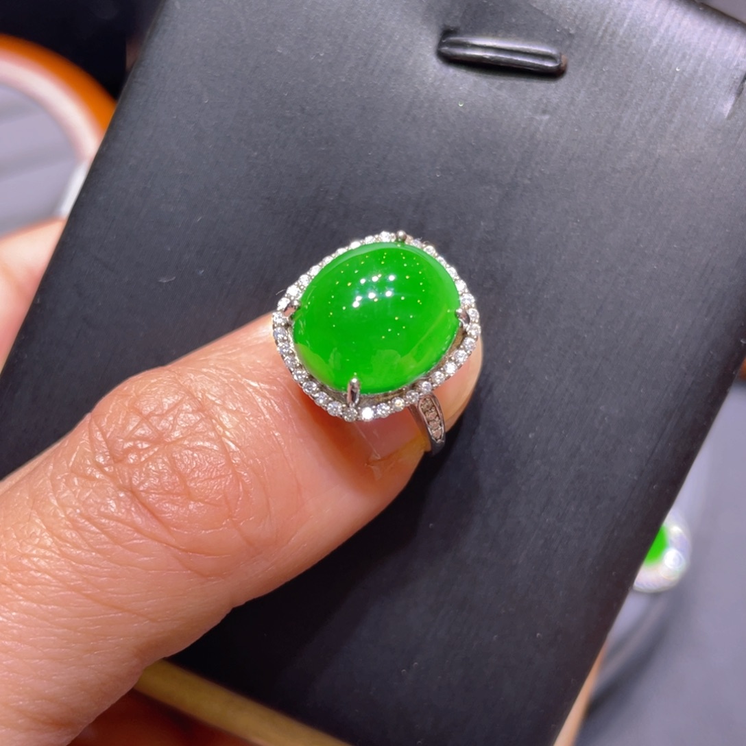 翡翠银S925镶嵌颈饰戒指