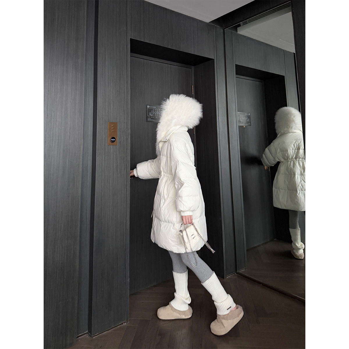 PAPERLLL辛间 初雪之约 中长款带帽白鸭绒羽绒服女冬