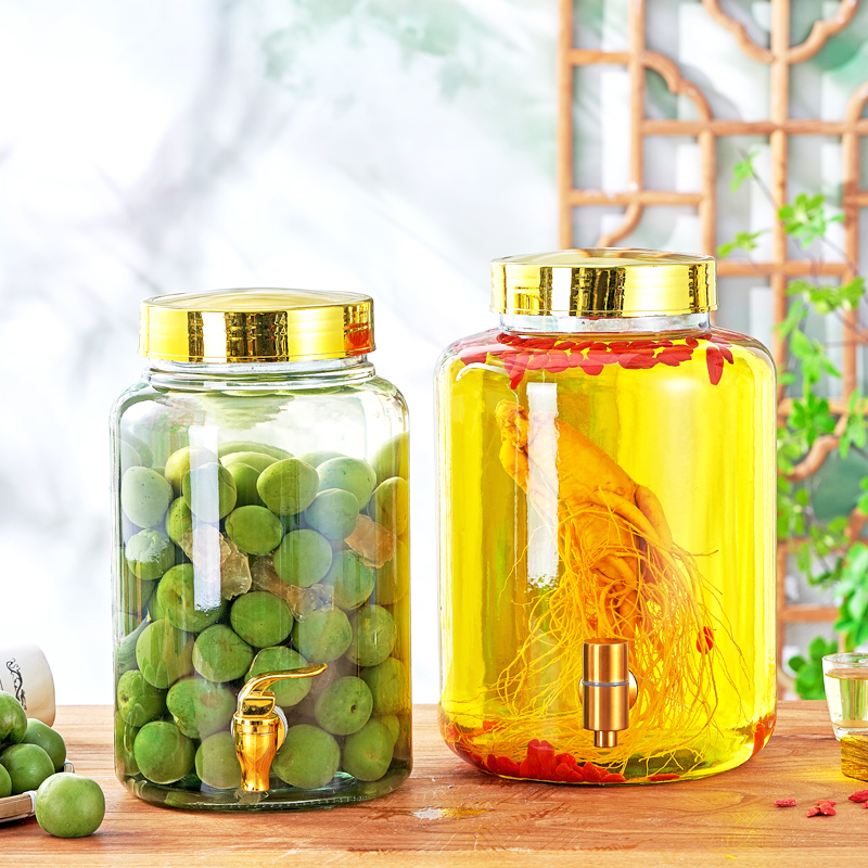 16斤玻璃泡酒瓶密封饮料桶梅酒果酒要求浸泡酒坛子带龙头酿金盖
