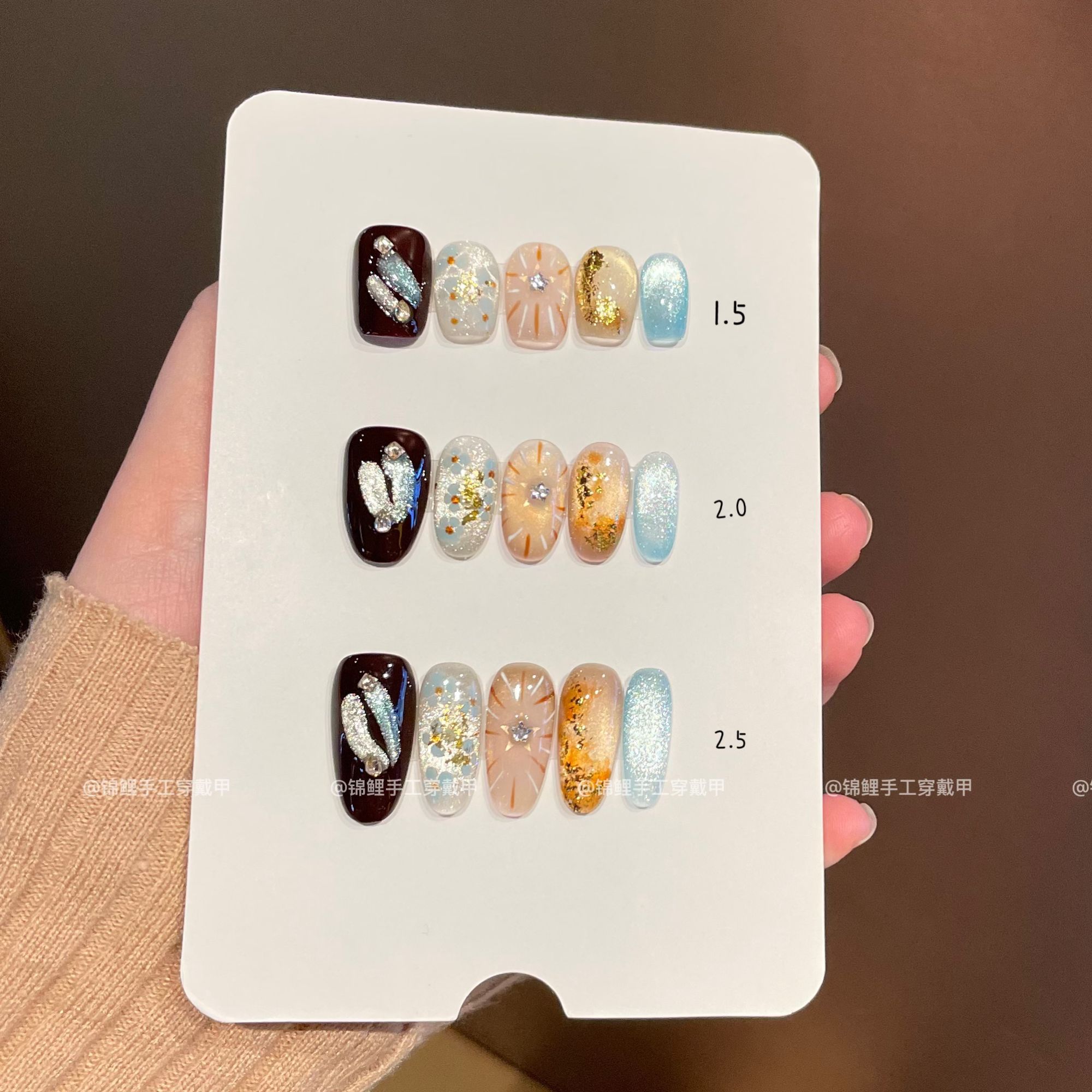 【蓝色仙女湖】氛围感冰蓝琥珀黑色金色圣光小钻 锦鲤穿戴甲