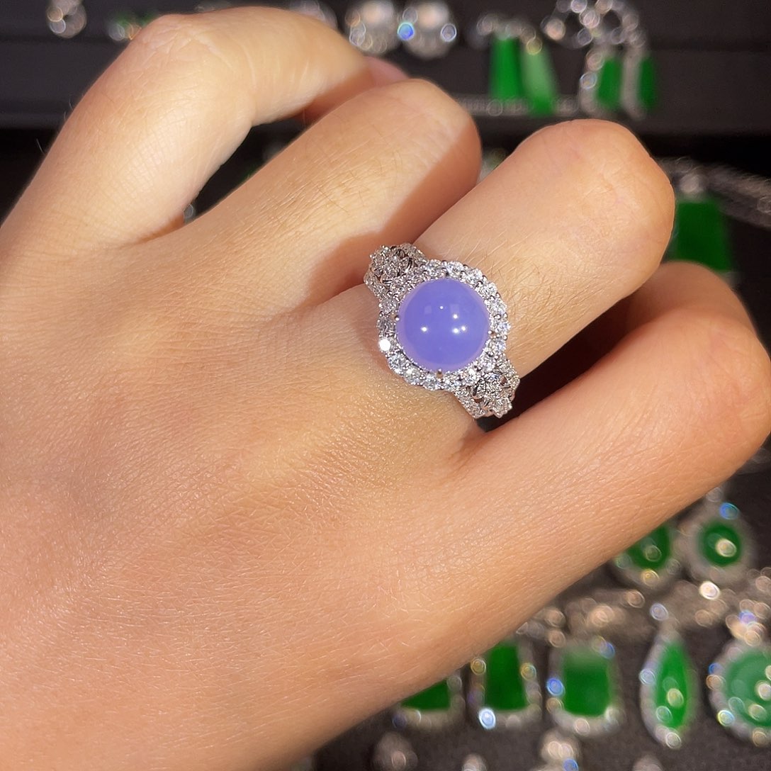 翡翠18K金镶嵌吊坠(不含链)紫罗兰蛋面戒指