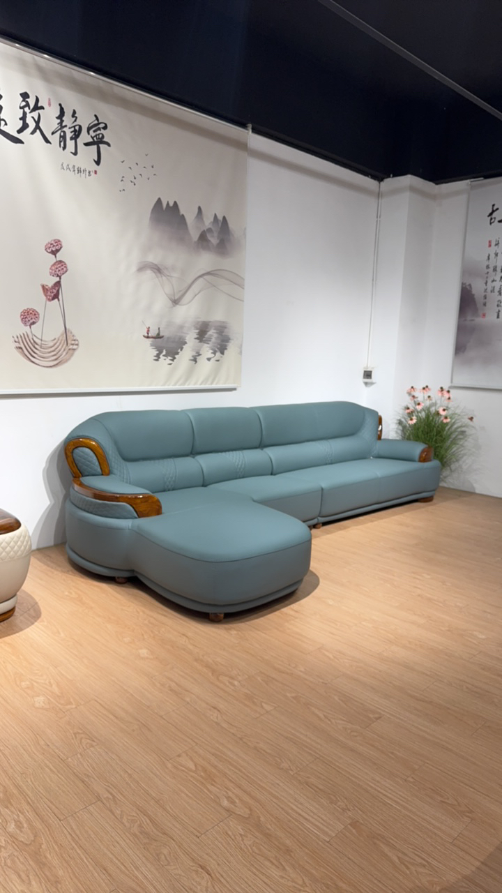 乌金木沙发时尚皮艺轻奢简约皮沙发客厅L形转角弧形落地