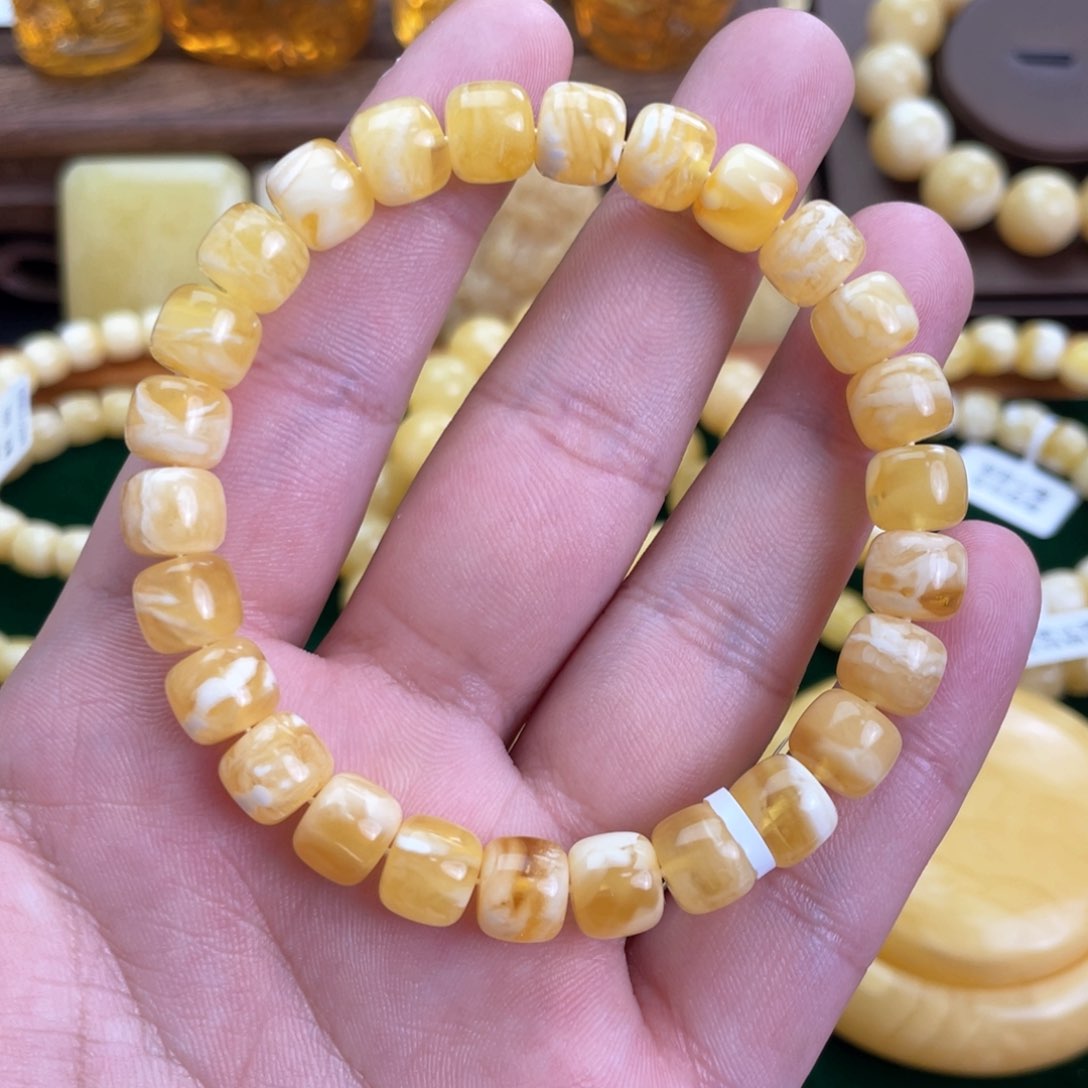 琥珀珠宝奇石未镶嵌橘金瓷白虎皮顺纹俄料9mm手串