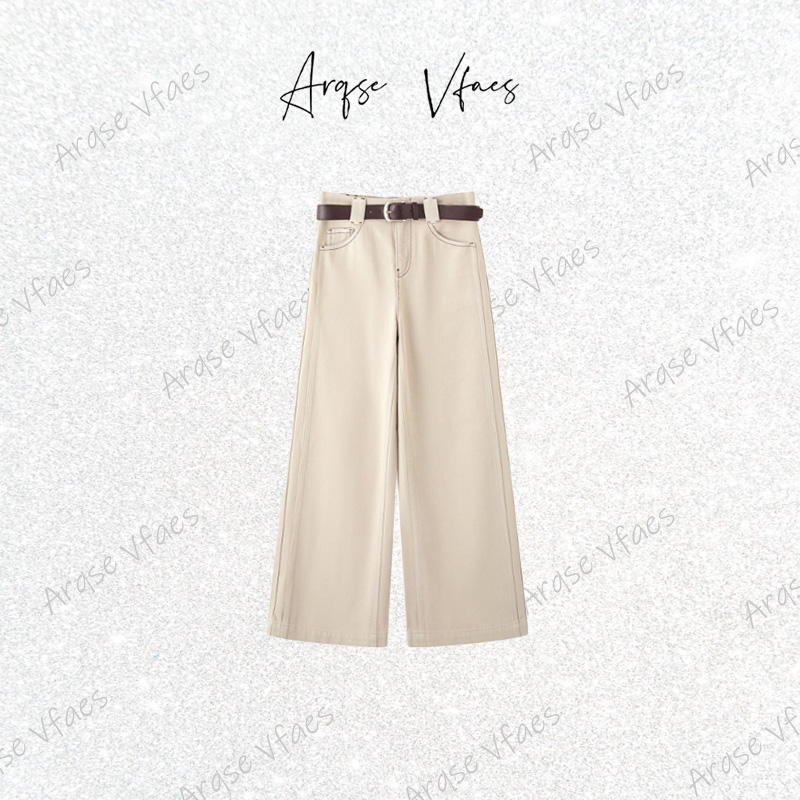 [ARQSEVFAES正品]2025冬季新款高腰百搭直筒牛仔阔脚裤324022