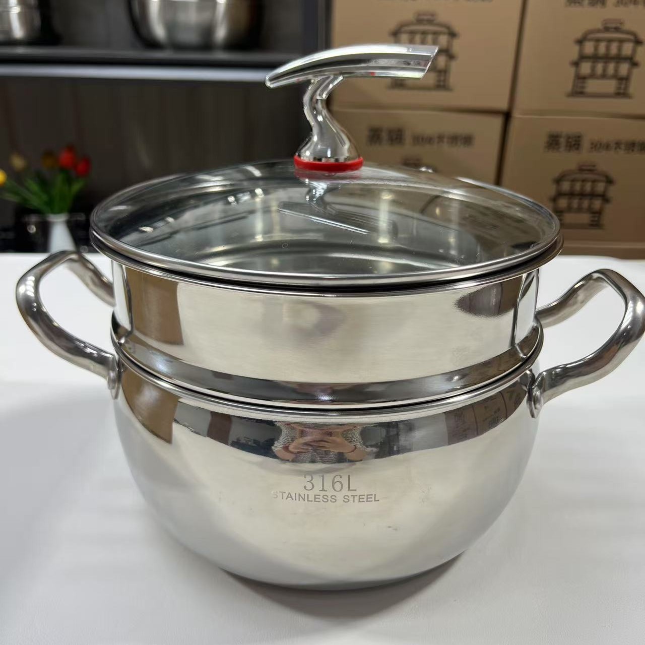 【飞鸟双层24CM】不锈钢蒸汤锅电磁炉燃气灶上蒸下煮加大容量锅具hn