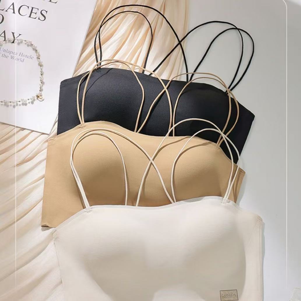 新款辣妹交叉内衣聚拢上托显大美背内衣带胸垫一体可外穿百搭女