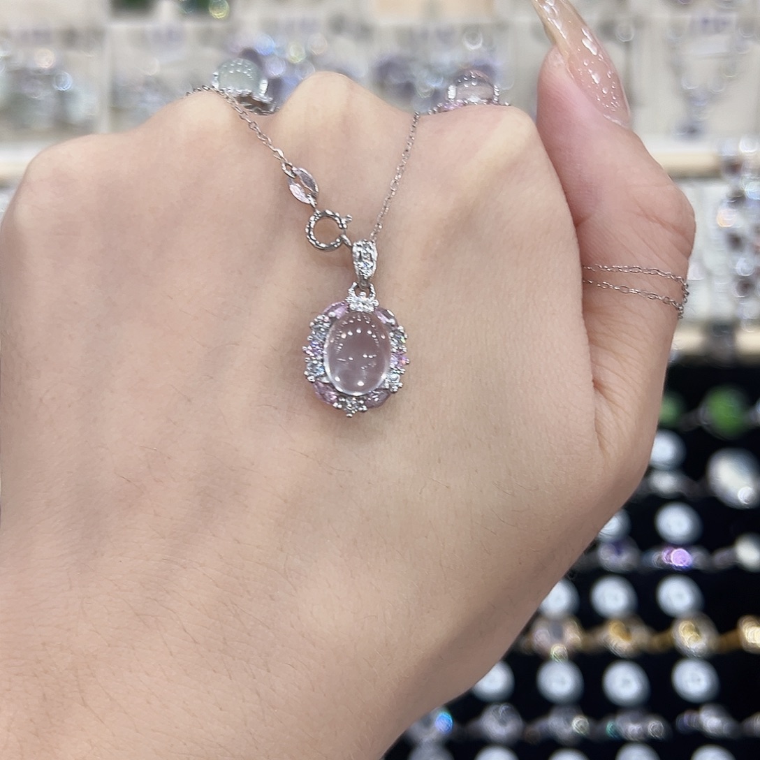 丹***.芙蓉石颈饰银S925镶嵌