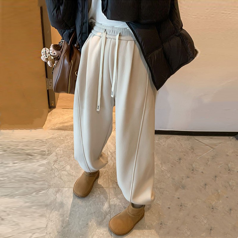 休闲裤女款2025新款弯刀裤女士卫裤宽松直筒显瘦加厚束脚加绒裤子