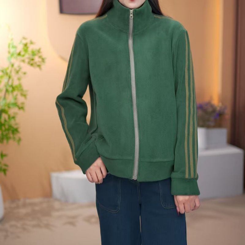 2025秋冬季新款奥粒绒撞色拉链立领纯色外套女