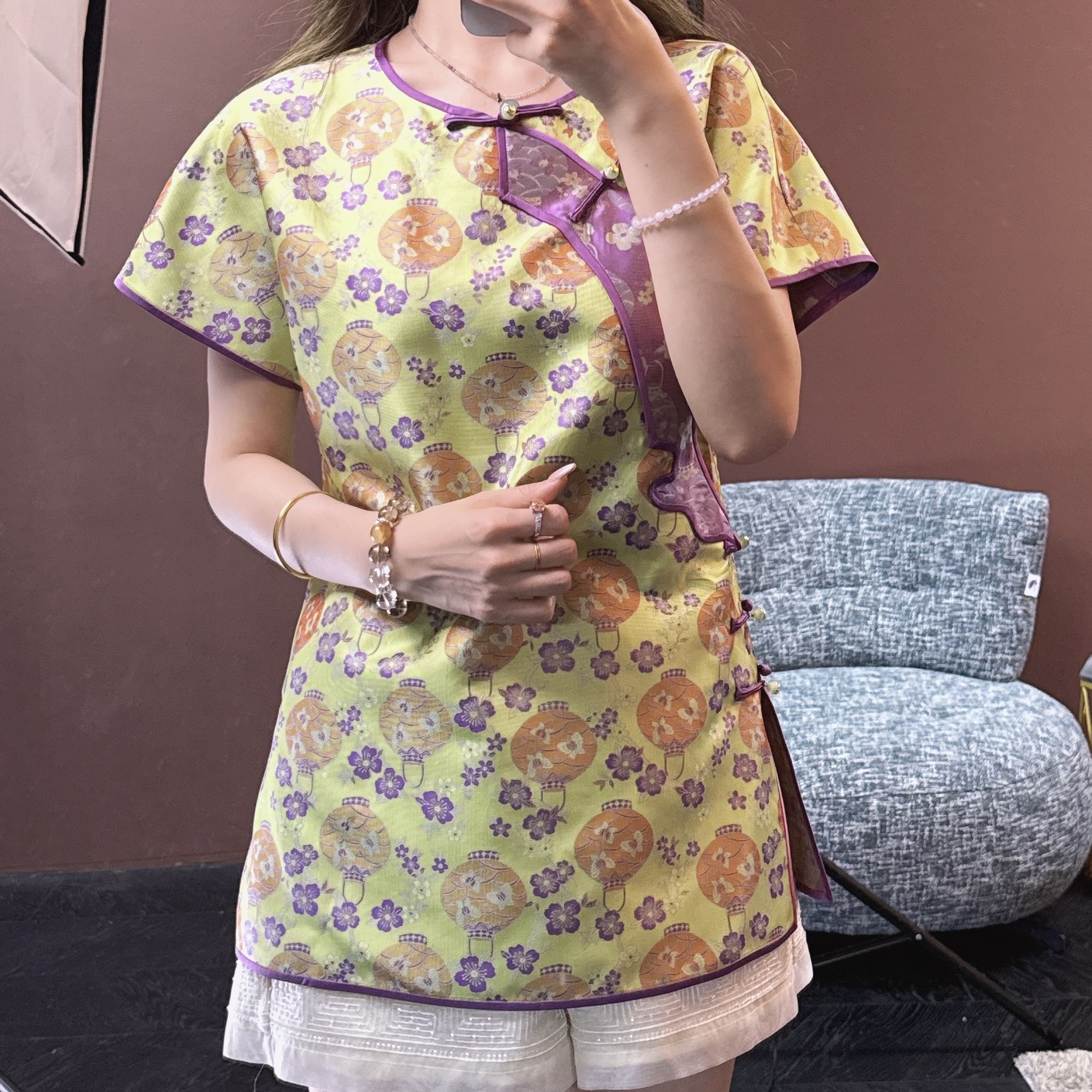 【 碧影胧灯】 桑蚕丝国风新中式张灯结彩樱花气质国风蜀锦25206