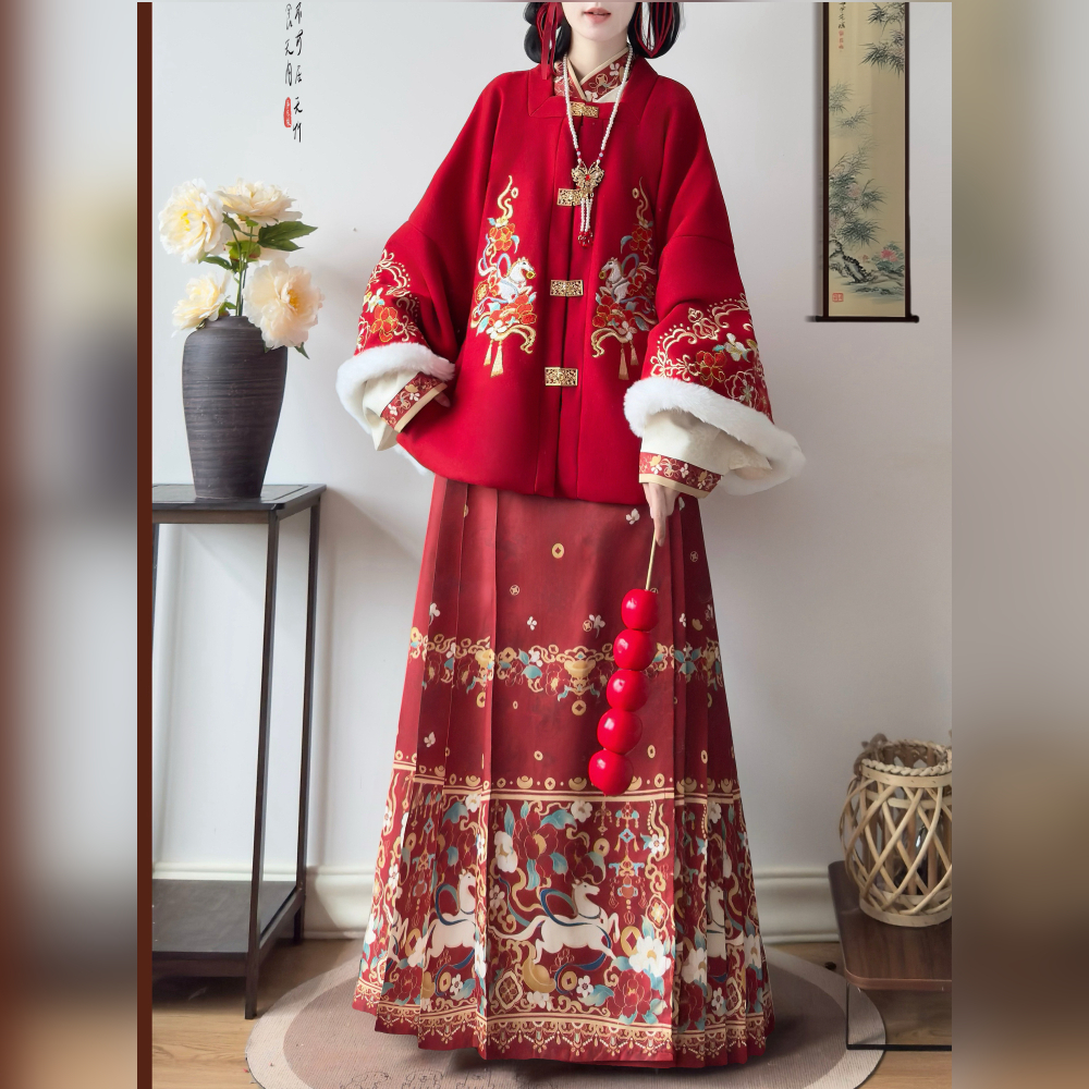 泽芷韶华原创【马上有钱】明制汉服女刺绣短袄加绒新年战衣拜年服