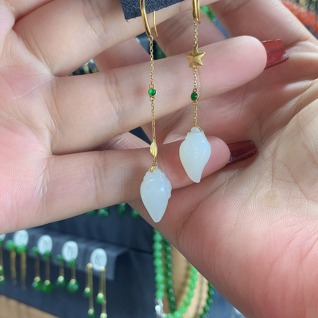 和田玉耳饰18K金镶嵌?****103