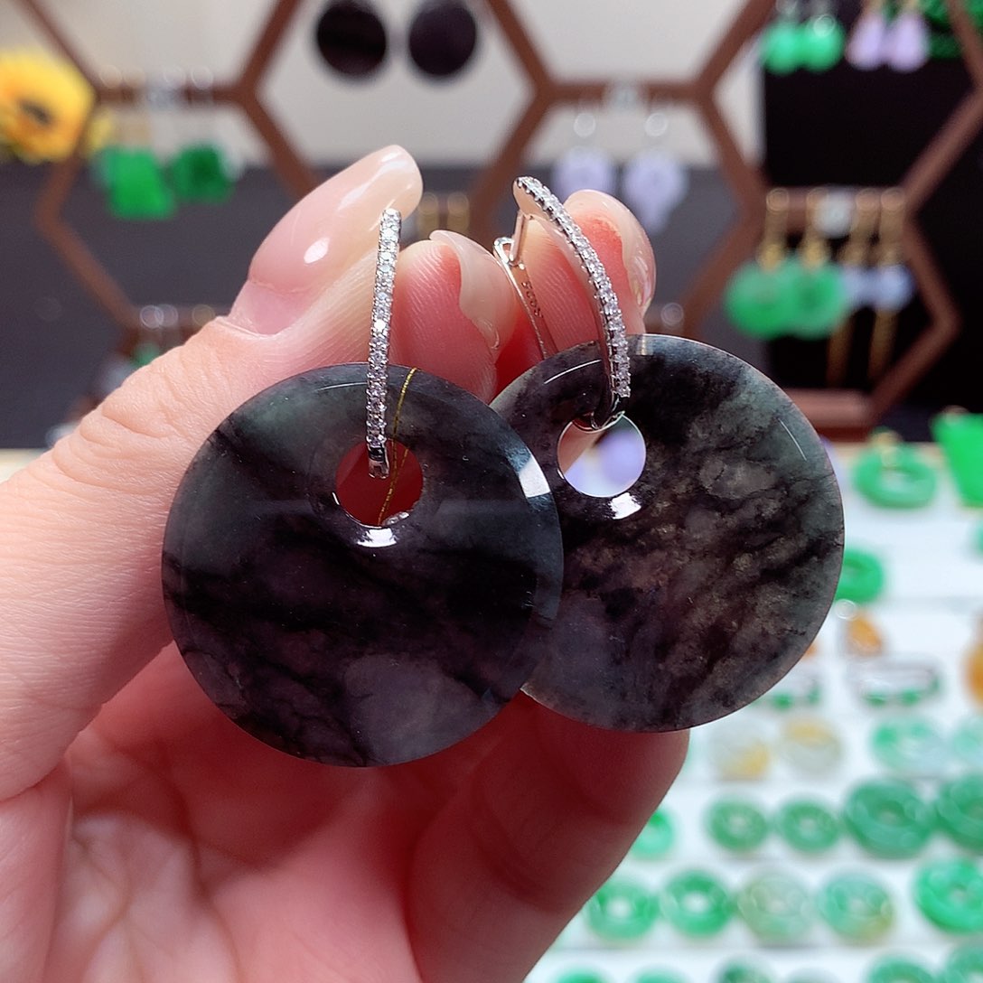 翡翠耳饰银S925镶嵌天然翡翠